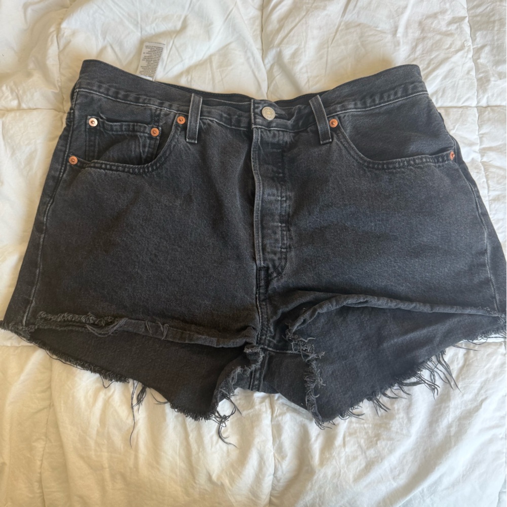 Levi's Black Distressed Jorts with Frayed Hem